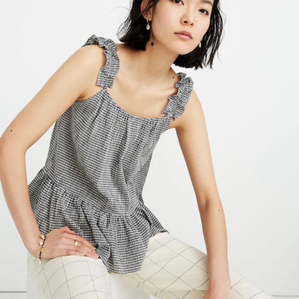 Medewell Women's Black and White Gingham Ruffle Top size 14p